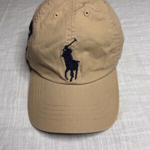 Polo Ralph Lauren Tan Beige Hat Cap Big Blue Navy Pony #3 Adjustable